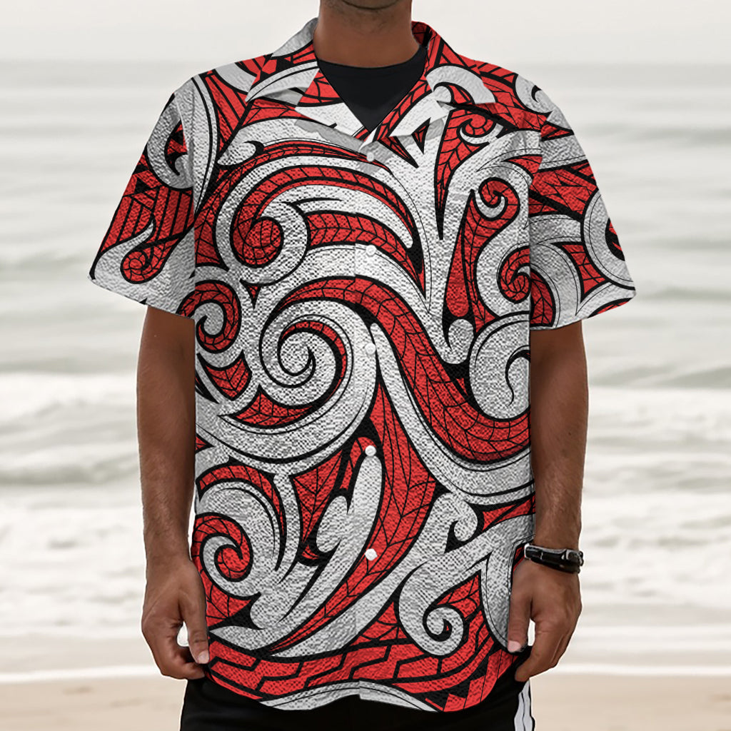 Maori Kowhaiwhai Tribal Polynesian Print Textured Short Sleeve Shirt