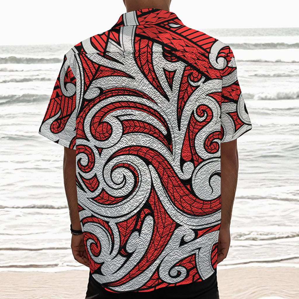 Maori Kowhaiwhai Tribal Polynesian Print Textured Short Sleeve Shirt