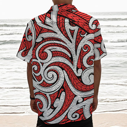 Maori Kowhaiwhai Tribal Polynesian Print Textured Short Sleeve Shirt