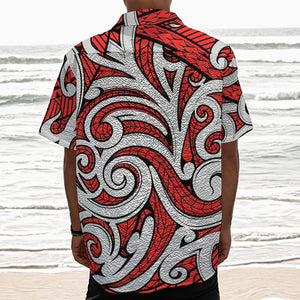 Maori Kowhaiwhai Tribal Polynesian Print Textured Short Sleeve Shirt