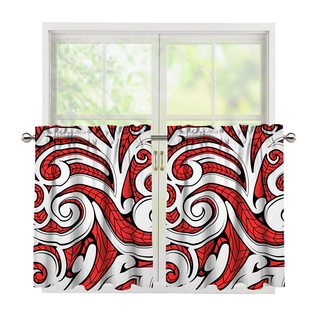 Maori Kowhaiwhai Tribal Polynesian Print Tier Curtains