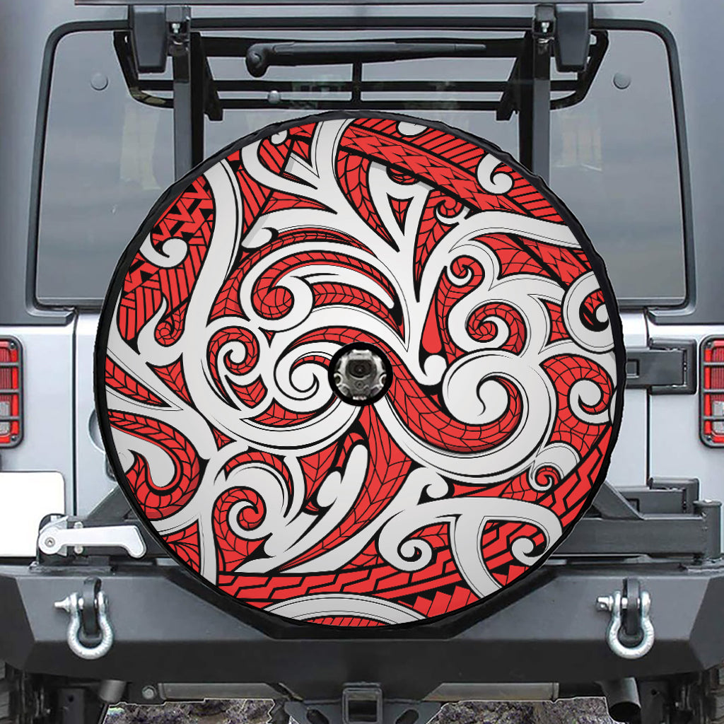 Maori Kowhaiwhai Tribal Polynesian Print Tire Cover With Camera Hole