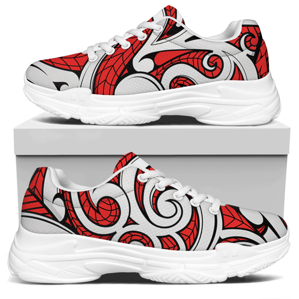 Maori Kowhaiwhai Tribal Polynesian Print White Chunky Shoes