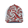 Maori Kowhaiwhai Tribal Polynesian Print White Mesh Trucker Hat