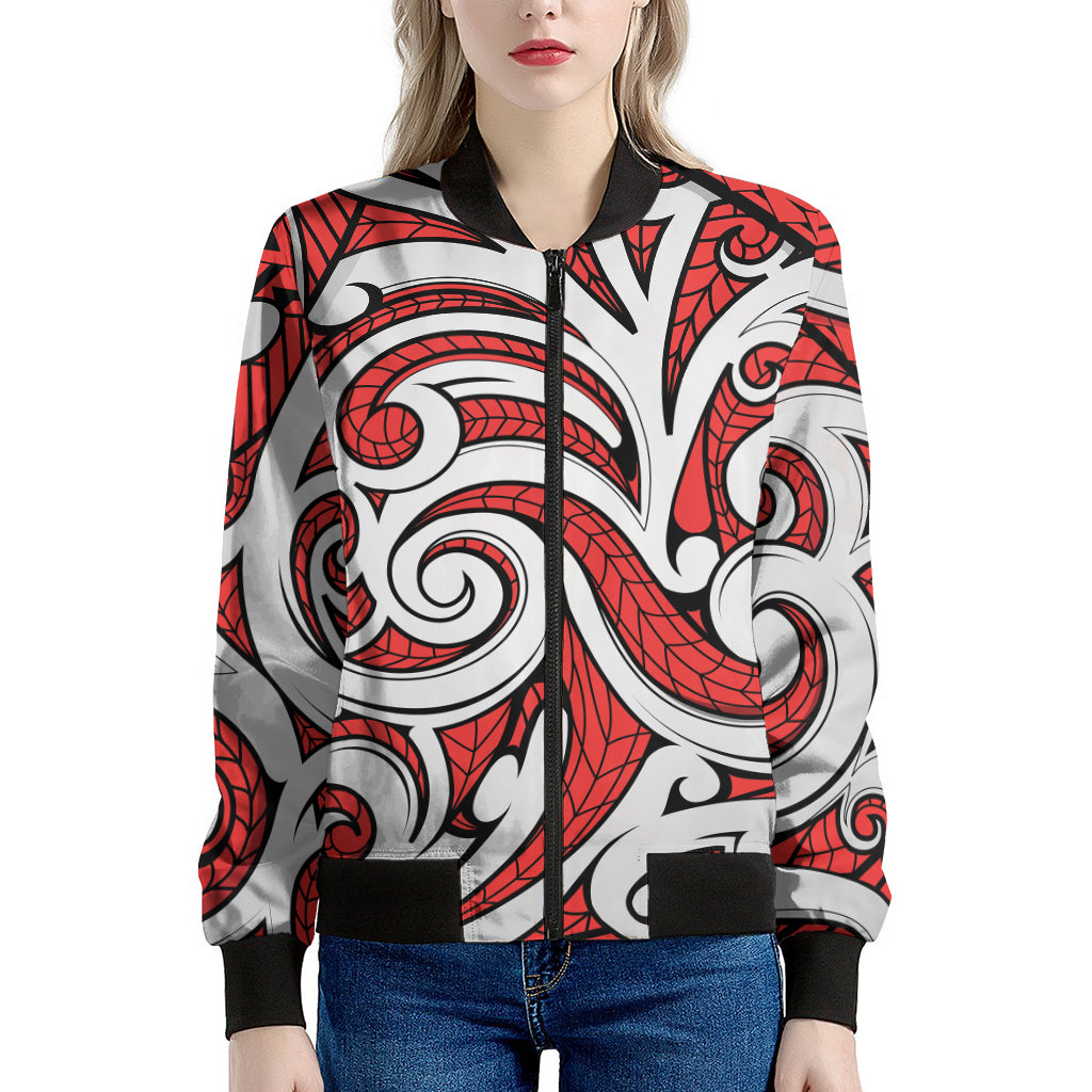 Maori Kowhaiwhai Tribal Polynesian Print Women's Bomber Jacket