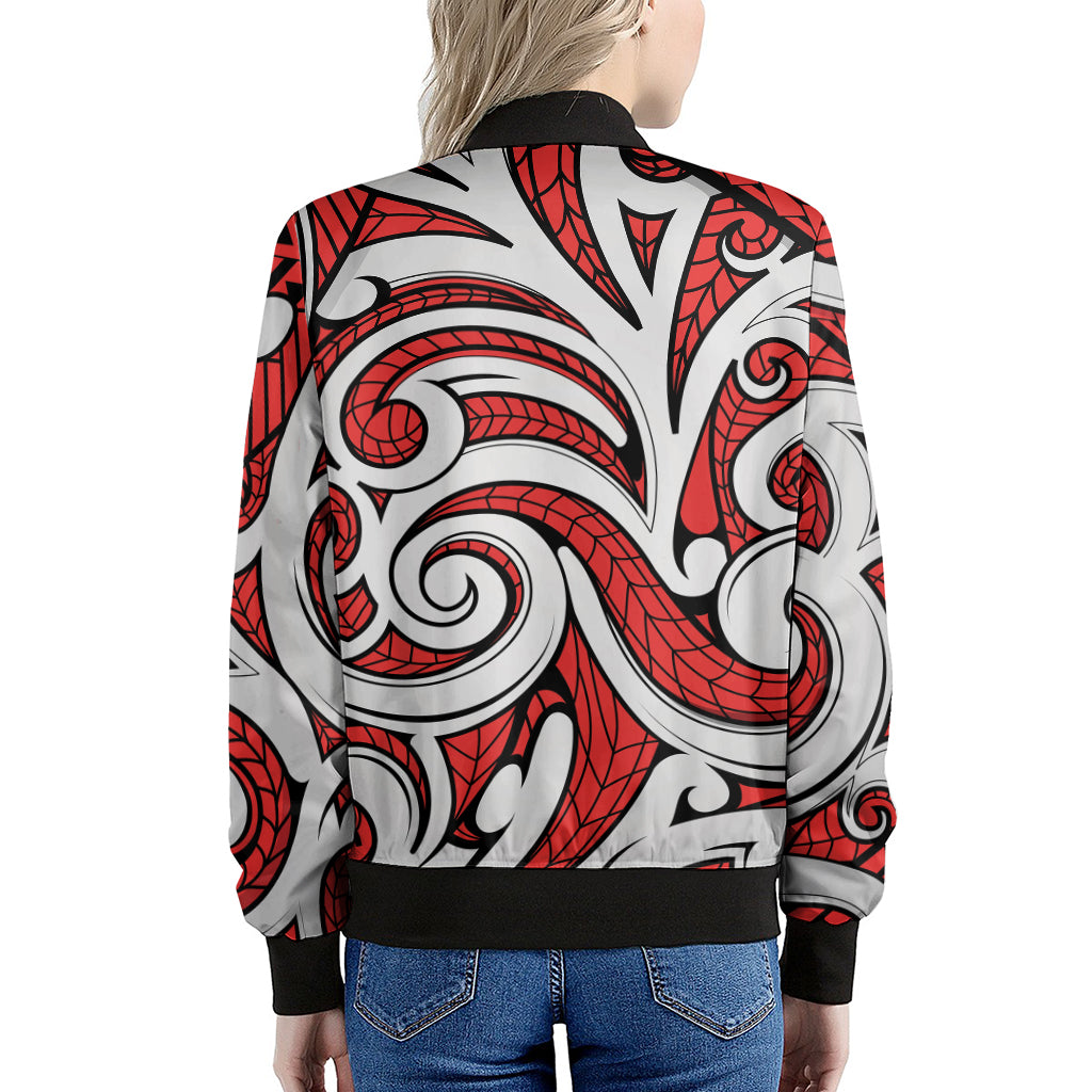 Maori Kowhaiwhai Tribal Polynesian Print Women's Bomber Jacket