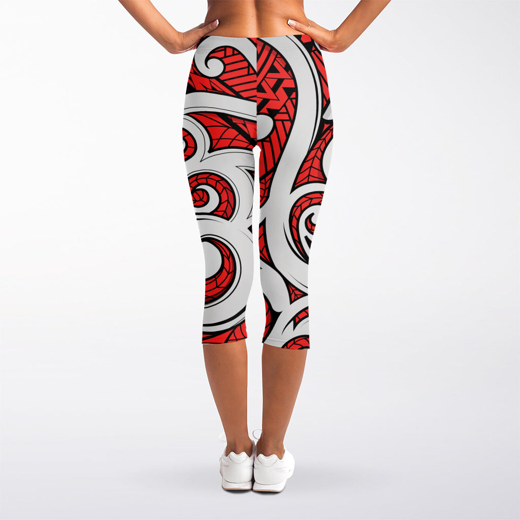 Maori Kowhaiwhai Tribal Polynesian Print Women's Capri Leggings