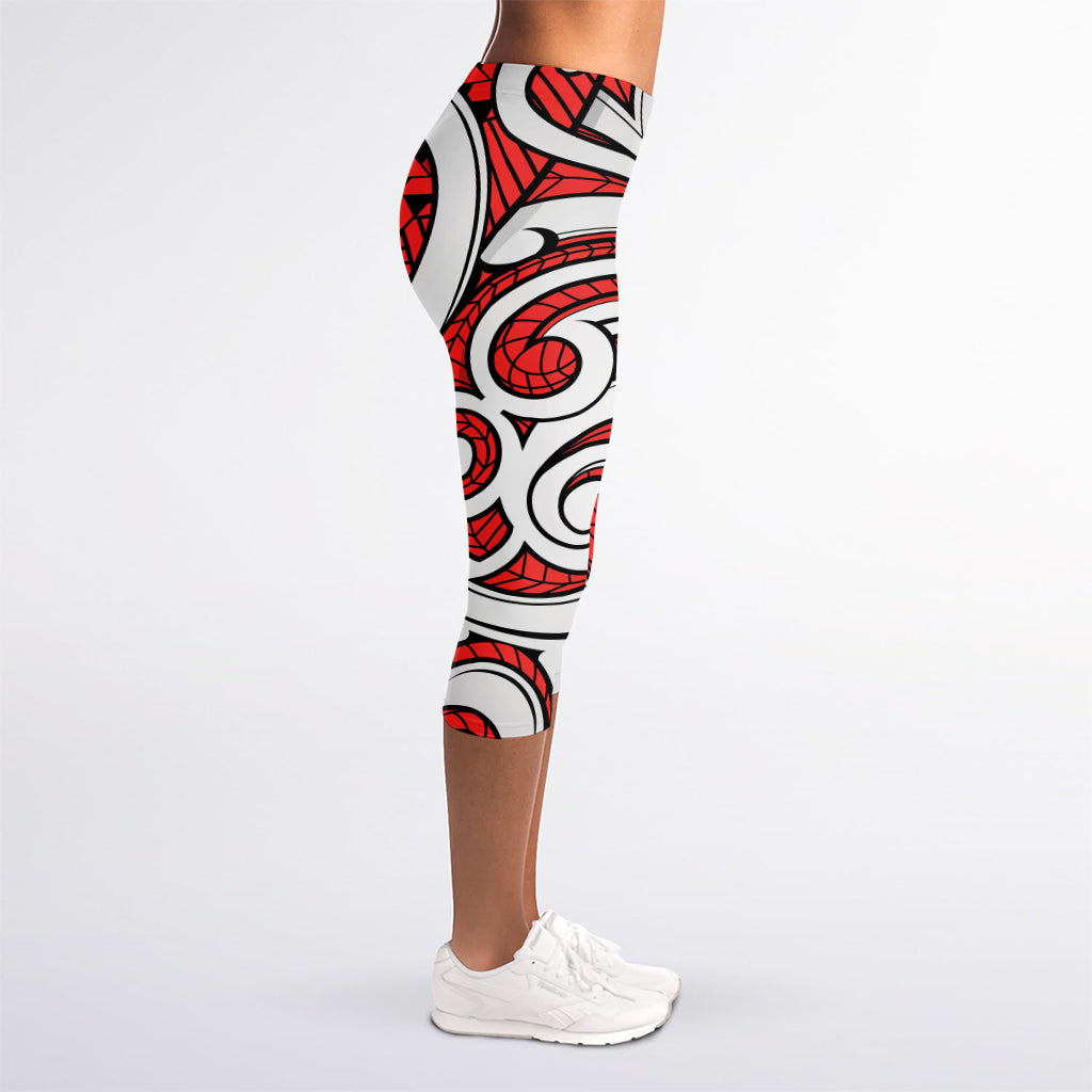 Maori Kowhaiwhai Tribal Polynesian Print Women's Capri Leggings