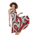Maori Kowhaiwhai Tribal Polynesian Print Sleeveless Knee Length Dress