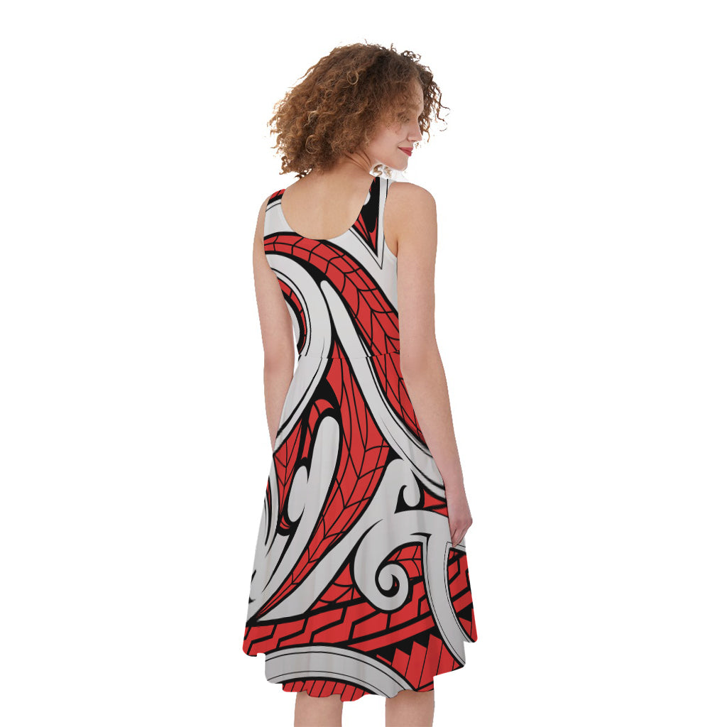 Maori Kowhaiwhai Tribal Polynesian Print Women's Sleeveless Dress