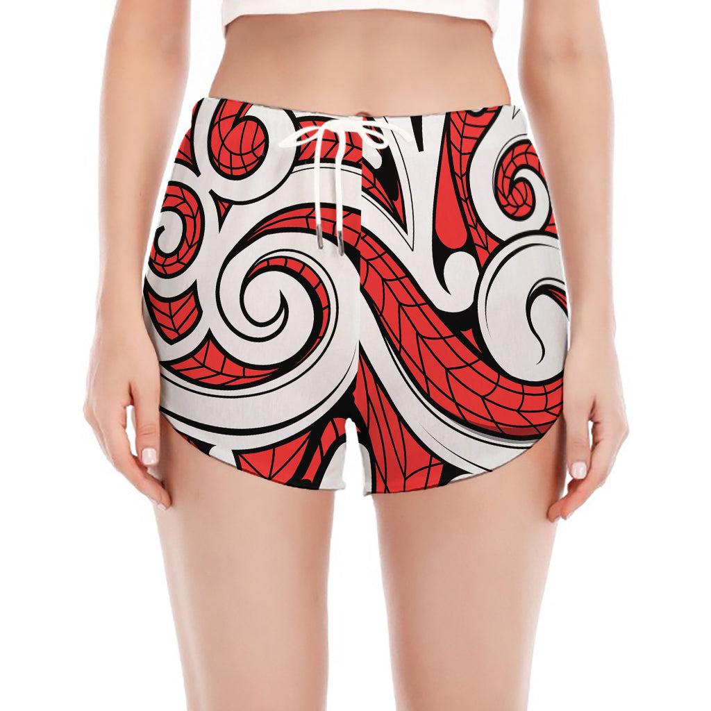 Maori Kowhaiwhai Tribal Polynesian Print Women's Split Running Shorts