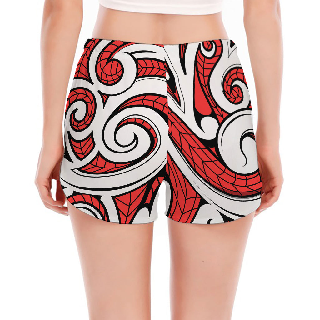 Maori Kowhaiwhai Tribal Polynesian Print Women's Split Running Shorts