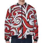 Maori Kowhaiwhai Tribal Polynesian Print Zip Sleeve Bomber Jacket