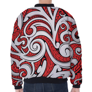 Maori Kowhaiwhai Tribal Polynesian Print Zip Sleeve Bomber Jacket