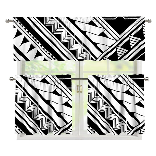 Maori Polynesian Tattoo Pattern Print 3 Piece Kitchen Curtains