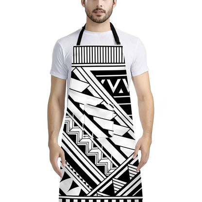 Maori Polynesian Tattoo Pattern Print Bib Apron With Pocket