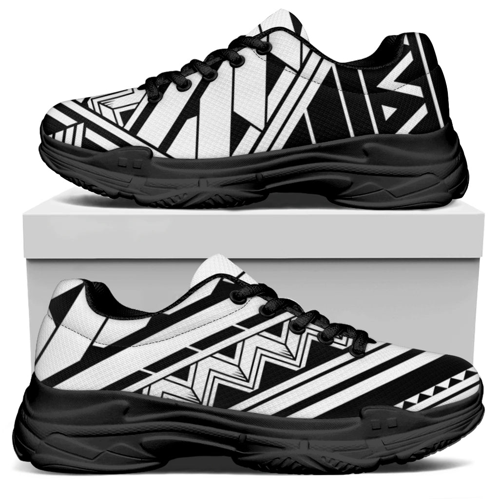 Maori Polynesian Tattoo Pattern Print Black Chunky Shoes