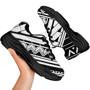 Maori Polynesian Tattoo Pattern Print Black Chunky Shoes