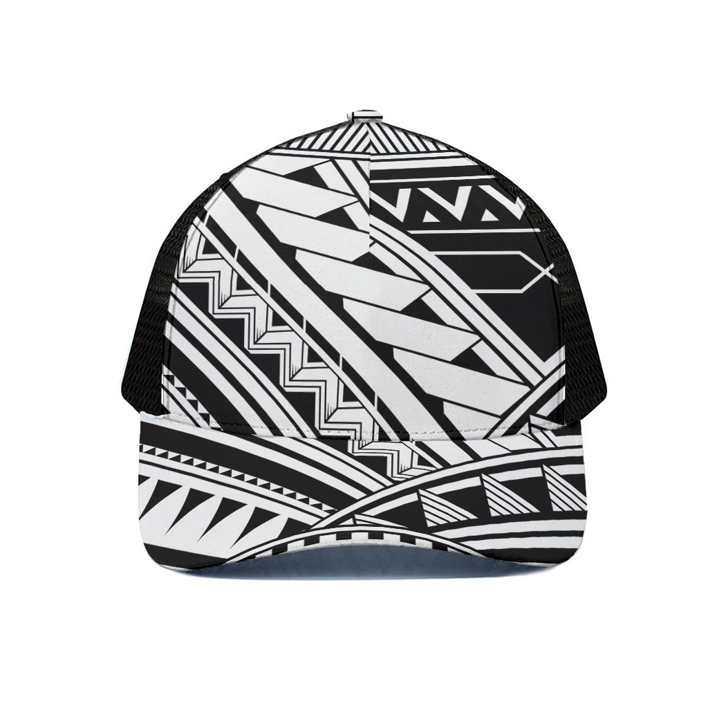 Maori Polynesian Tattoo Pattern Print Black Mesh Trucker Cap