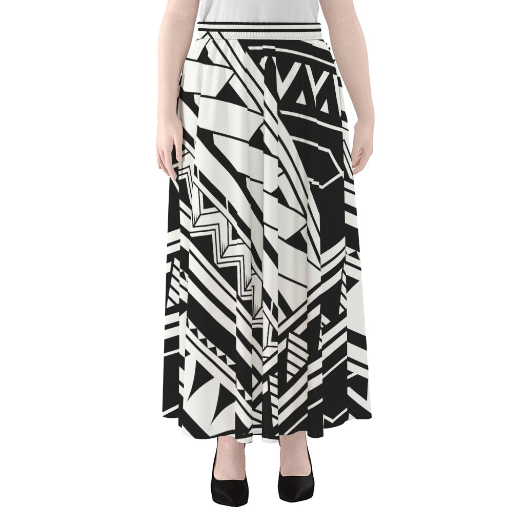 Maori Polynesian Tattoo Pattern Print Chiffon Maxi Skirt