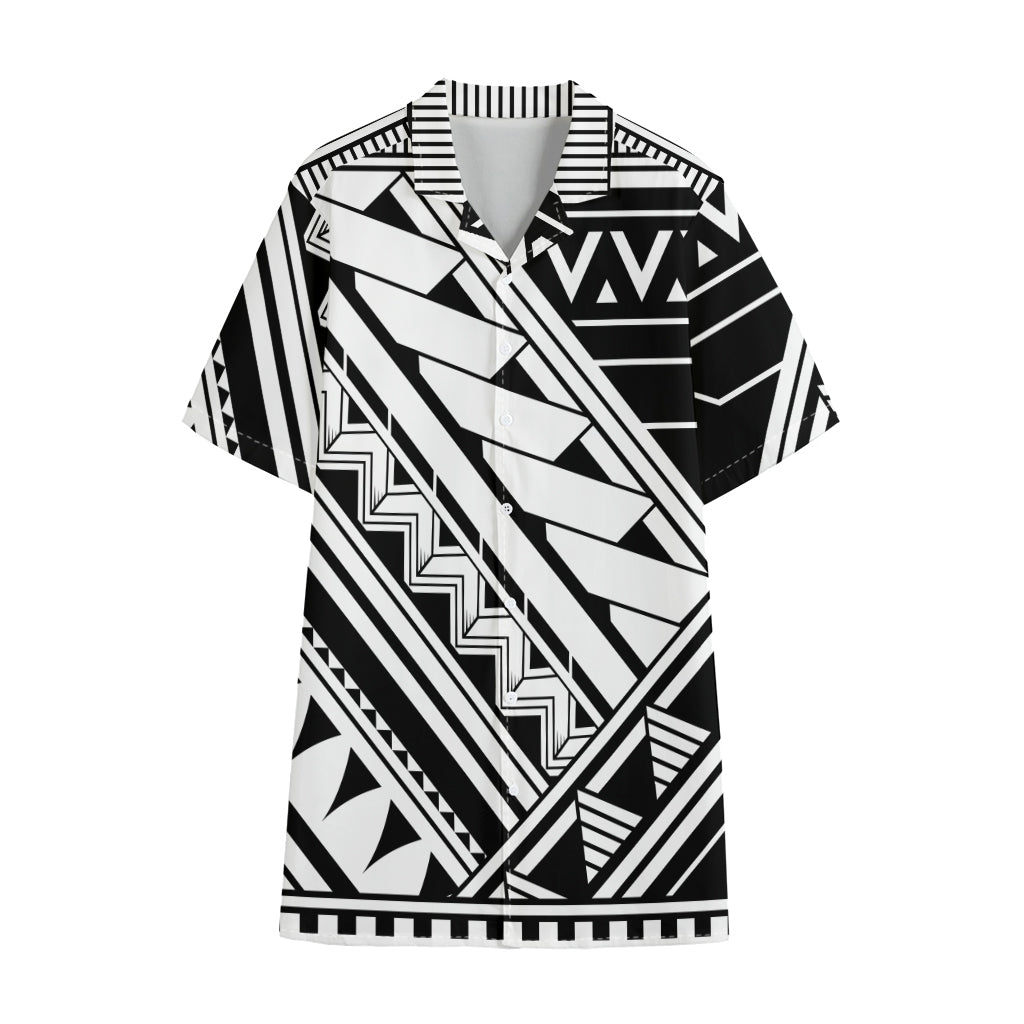 Maori Polynesian Tattoo Pattern Print Cotton Hawaiian Shirt