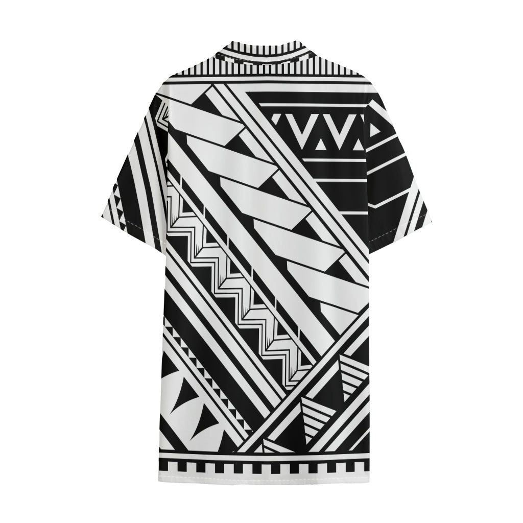 Maori Polynesian Tattoo Pattern Print Cotton Hawaiian Shirt