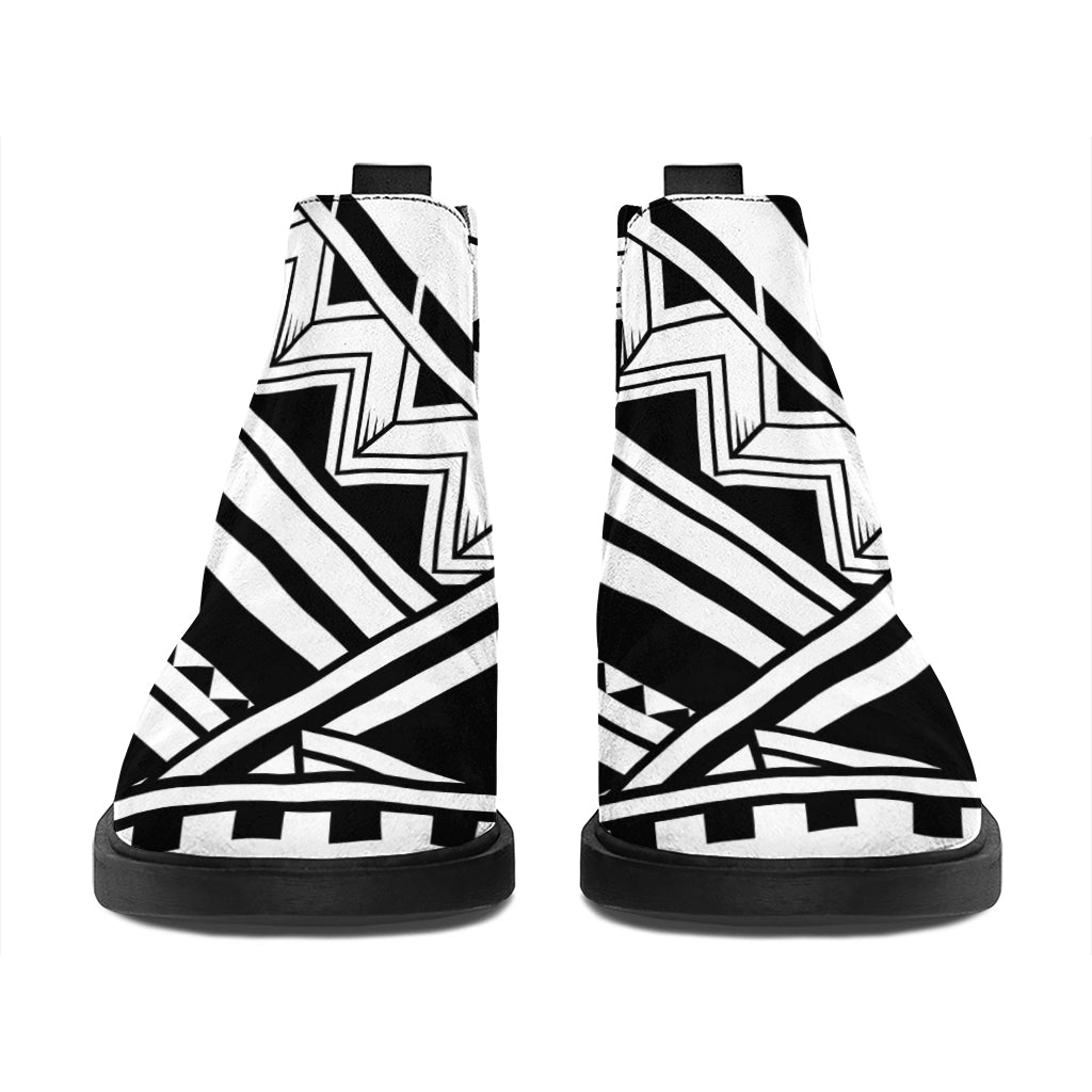 Maori Polynesian Tattoo Pattern Print Flat Ankle Boots