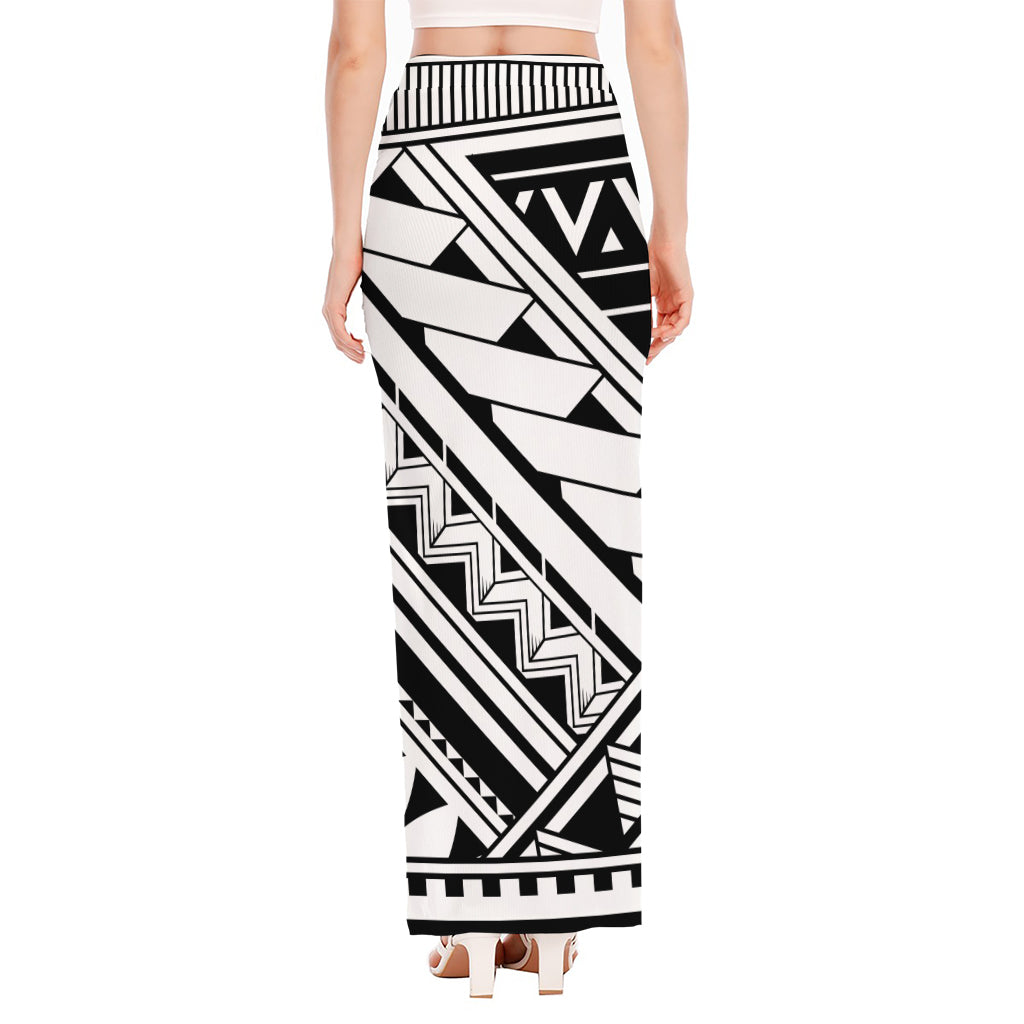 Maori Polynesian Tattoo Pattern Print High Slit Maxi Skirt