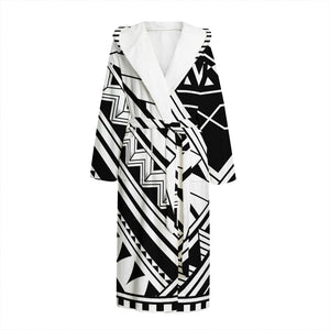 Maori Polynesian Tattoo Pattern Print Hooded Bathrobe