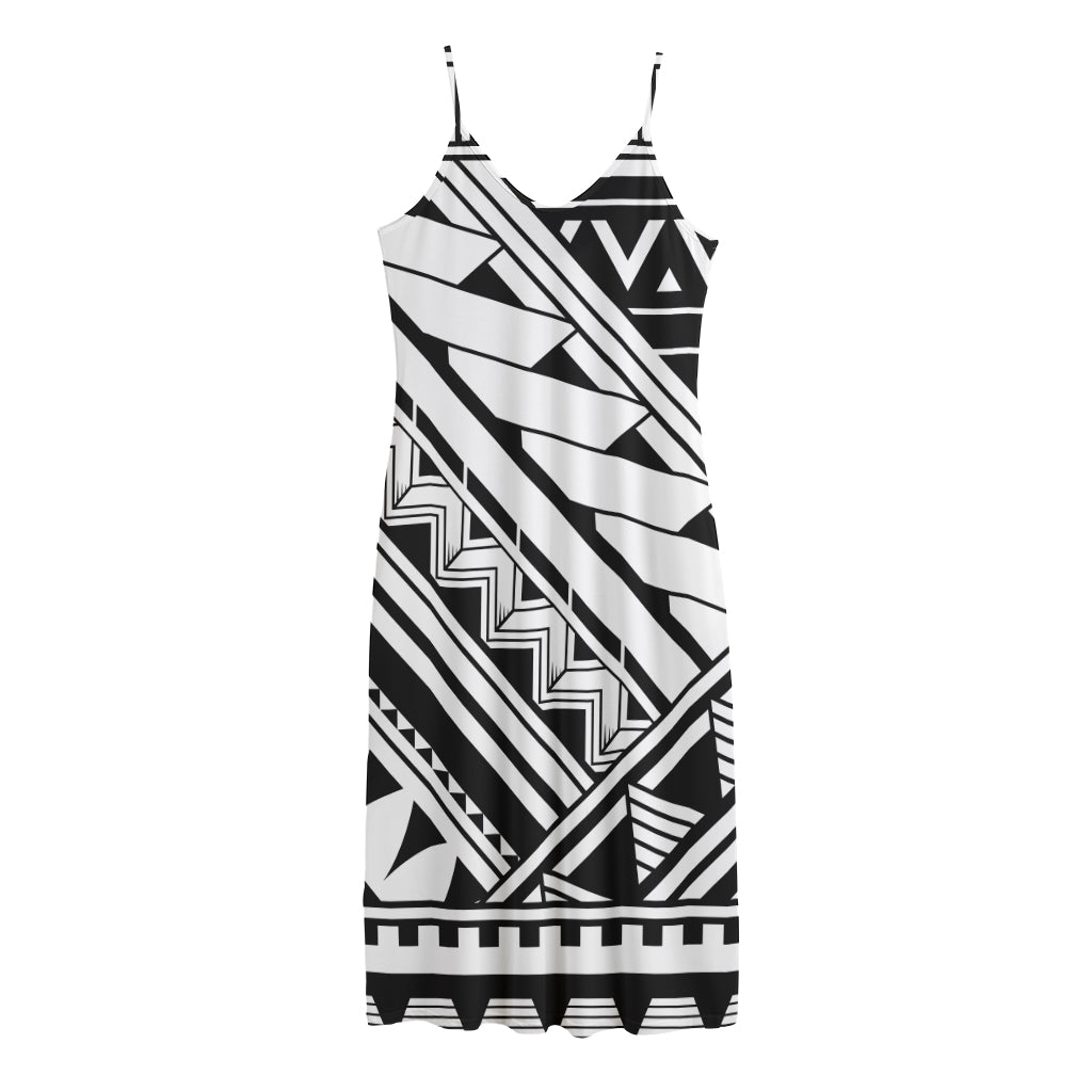 Maori Polynesian Tattoo Pattern Print Jersey Midi Cami Dress