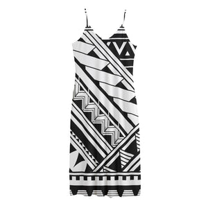 Maori Polynesian Tattoo Pattern Print Jersey Midi Cami Dress