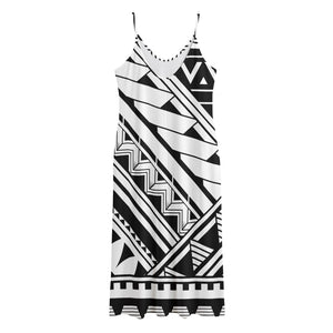 Maori Polynesian Tattoo Pattern Print Jersey Midi Cami Dress