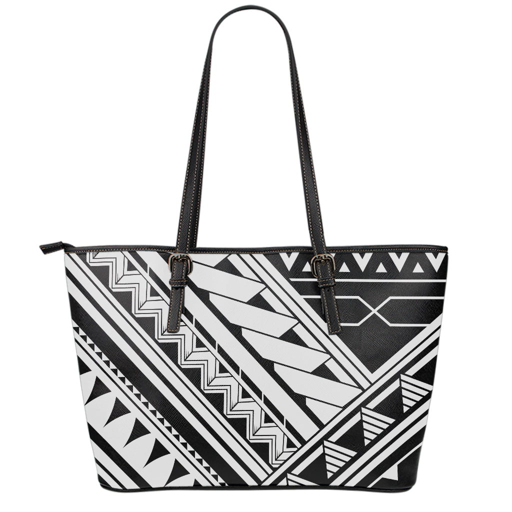 Maori Polynesian Tattoo Pattern Print Leather Tote Bag