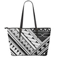 Maori Polynesian Tattoo Pattern Print Leather Tote Bag With Zipper