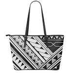 Maori Polynesian Tattoo Pattern Print Leather Tote Bag