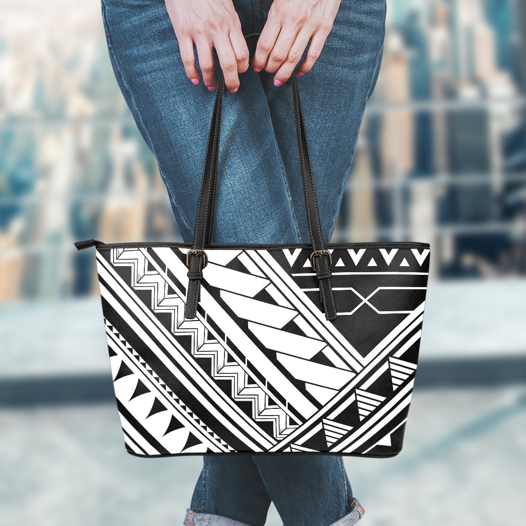 Maori Polynesian Tattoo Pattern Print Leather Tote Bag