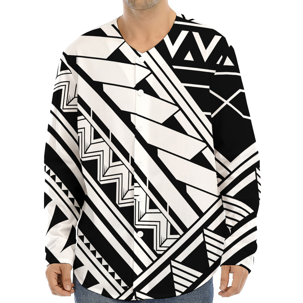 Maori Polynesian Tattoo Pattern Print Long Sleeve Baseball Jersey