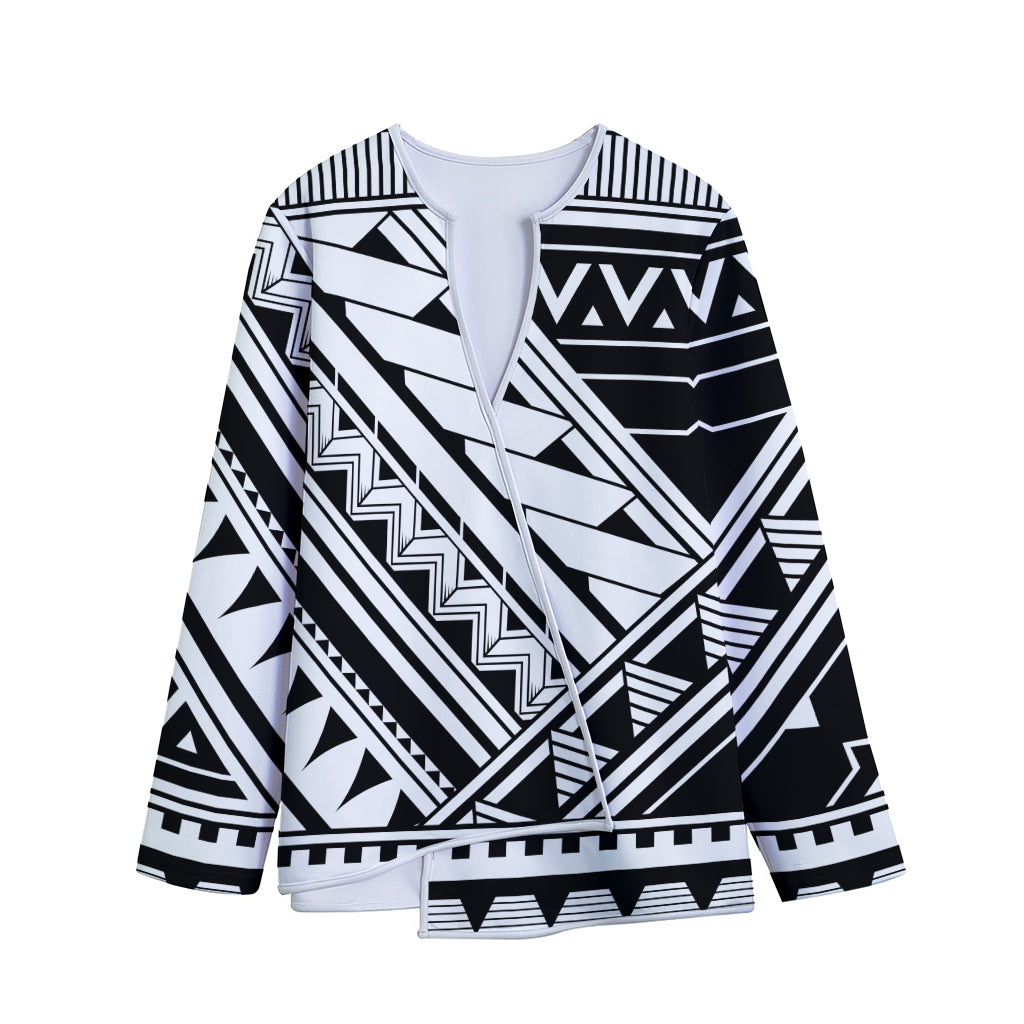 Maori Polynesian Tattoo Pattern Print Long Sleeve Short Coat