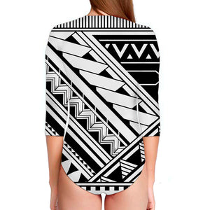 Maori Polynesian Tattoo Pattern Print Long Sleeve Swimsuit