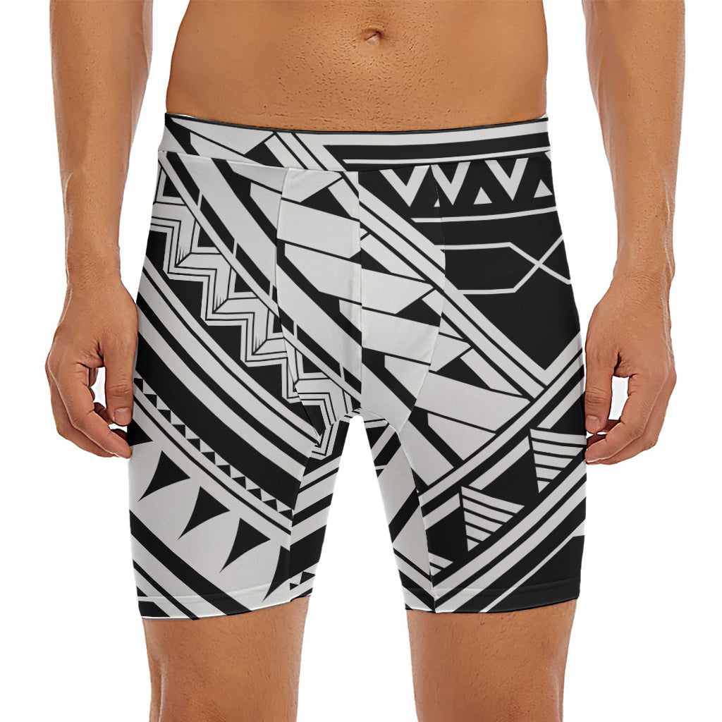 Maori Polynesian Tattoo Pattern Print Men's Long Boxer Briefs