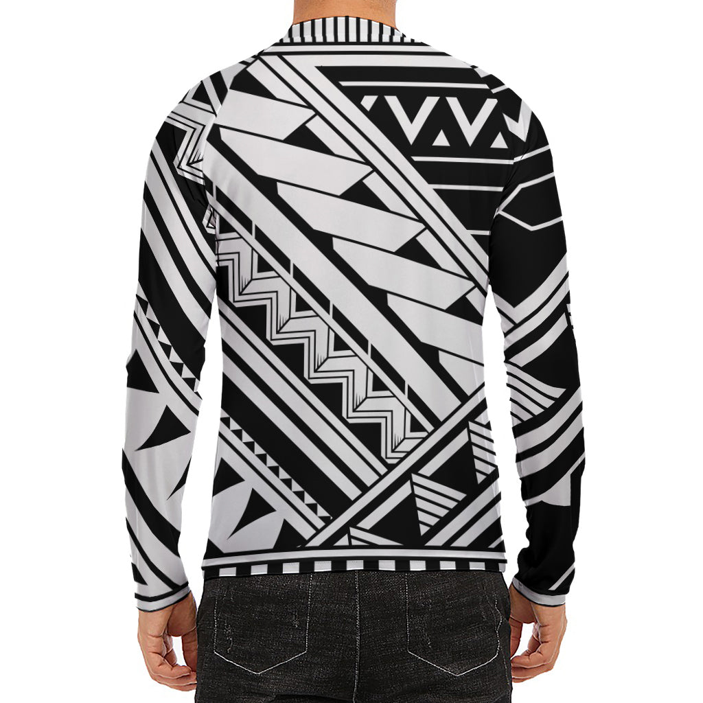 Maori Polynesian Tattoo Pattern Print Men's Long Sleeve Rash Guard