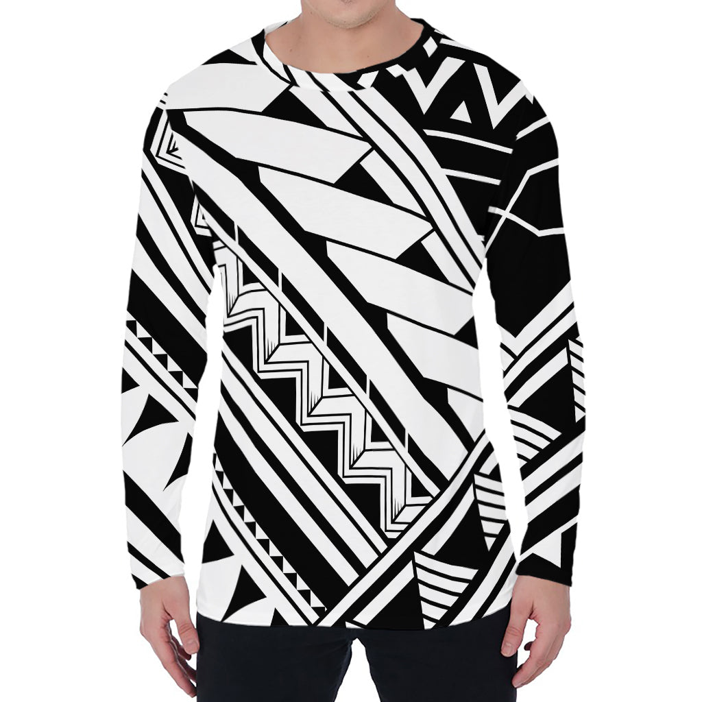 Maori Polynesian Tattoo Pattern Print Men's Long Sleeve T-Shirt