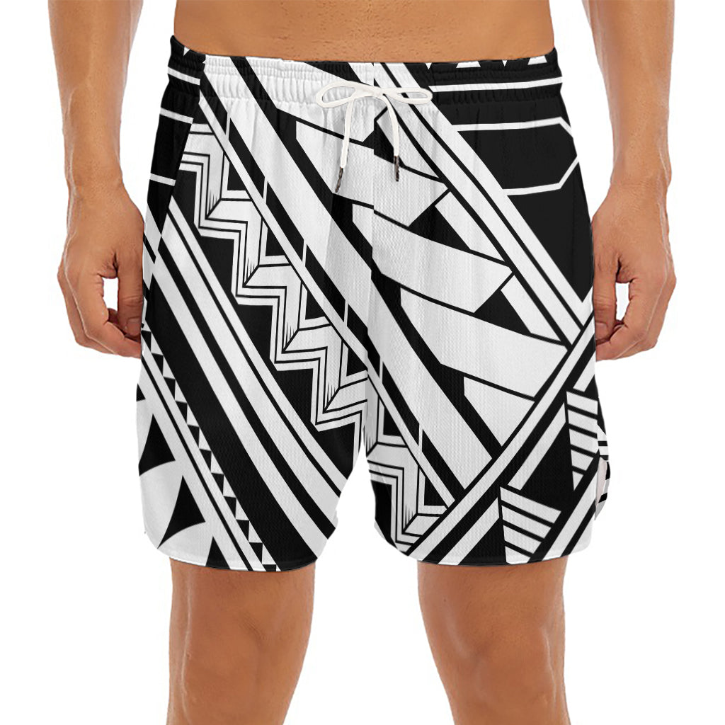 Maori Polynesian Tattoo Pattern Print Men's Split Running Shorts