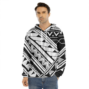 Maori Polynesian Tattoo Pattern Print Men's Velvet Pullover Hoodie