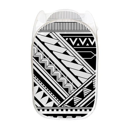 Maori Polynesian Tattoo Pattern Print Mesh Laundry Hamper