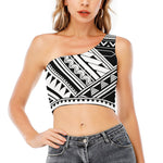 Maori Polynesian Tattoo Pattern Print One Shoulder Crop Top