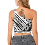Maori Polynesian Tattoo Pattern Print One Shoulder Crop Top