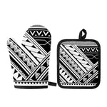 Maori Polynesian Tattoo Pattern Print Oven Mitt And Pot Holder Set