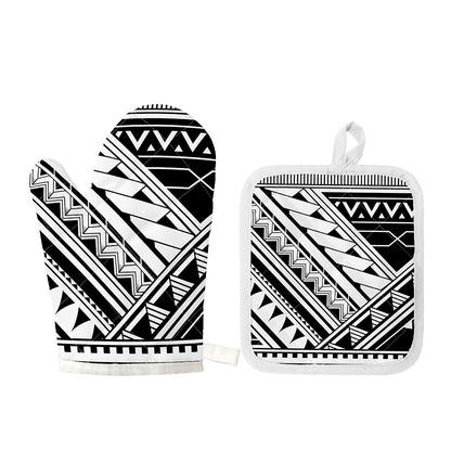 Maori Polynesian Tattoo Pattern Print Oven Mitt And Pot Holder Set