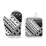 Maori Polynesian Tattoo Pattern Print Oven Mitt And Pot Holder Set